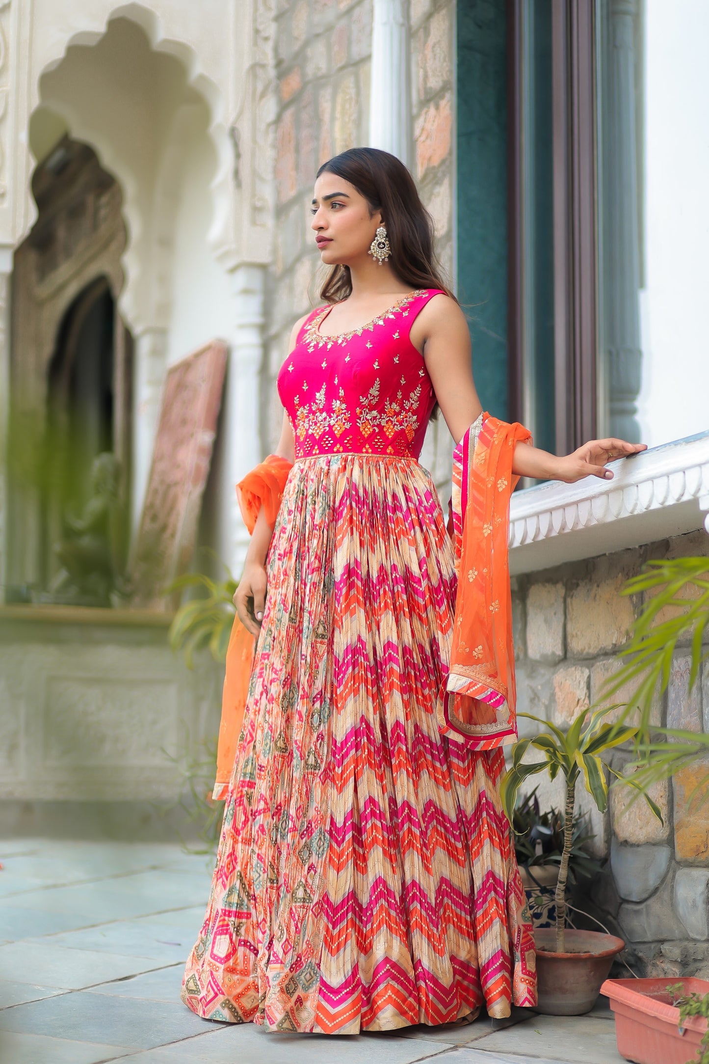 Pink Multi-Color Printed Anarkali Set