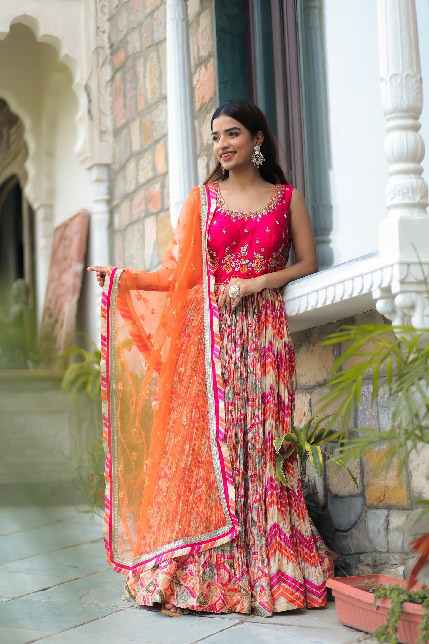 Pink Multi-Color Printed Anarkali Set