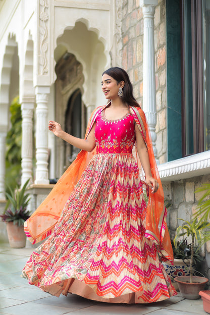Pink Multi-Color Printed Anarkali Set