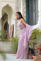 Light Purple Halter Neck Crop Top With Plazzo And Dupatta