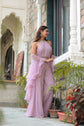 Light Purple Halter Neck Crop Top With Plazzo And Dupatta