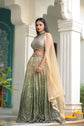 Beige And Green Shaded Sequnis Skirt With Crop Top And Dupatta