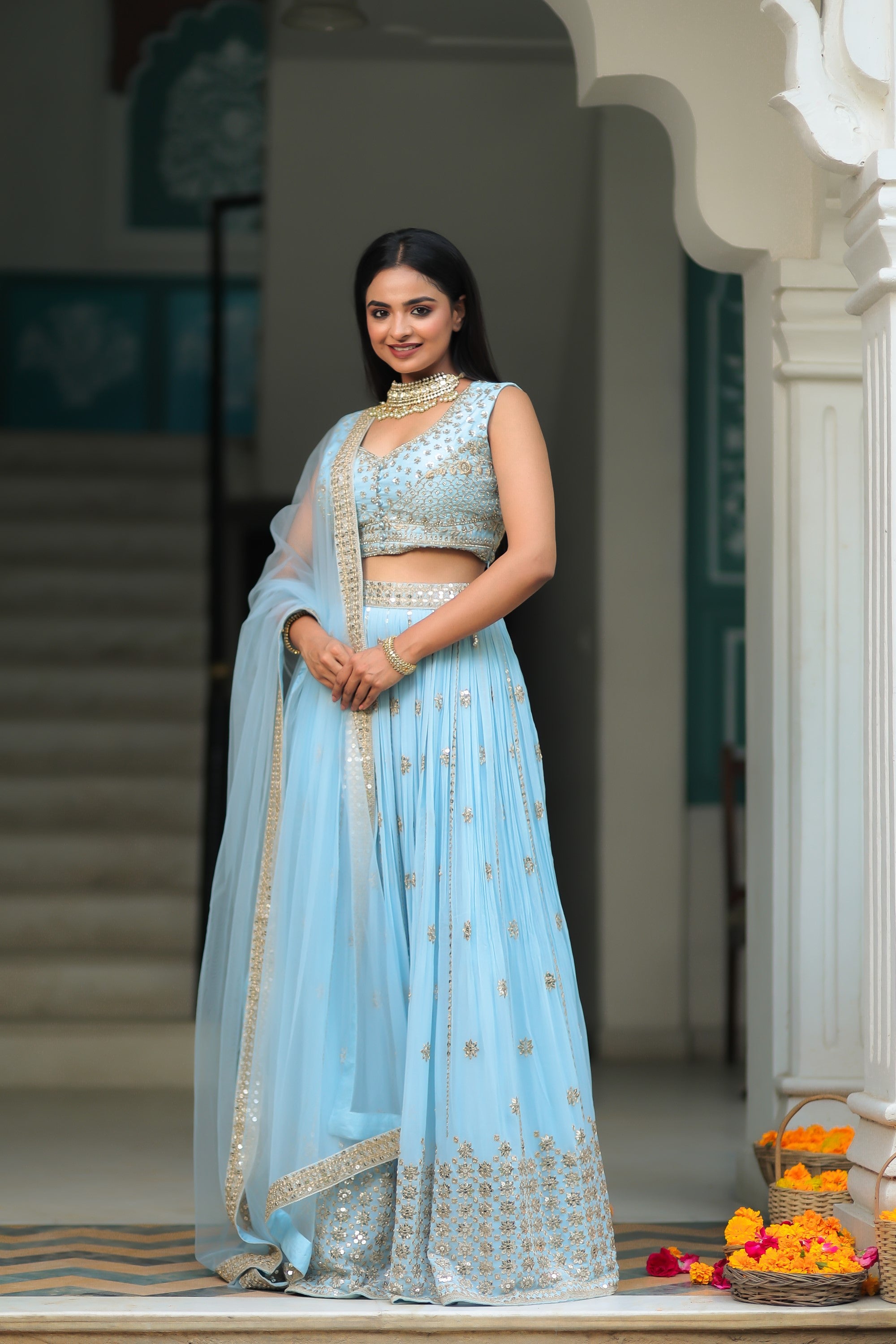 Blue long outlet skirt and top