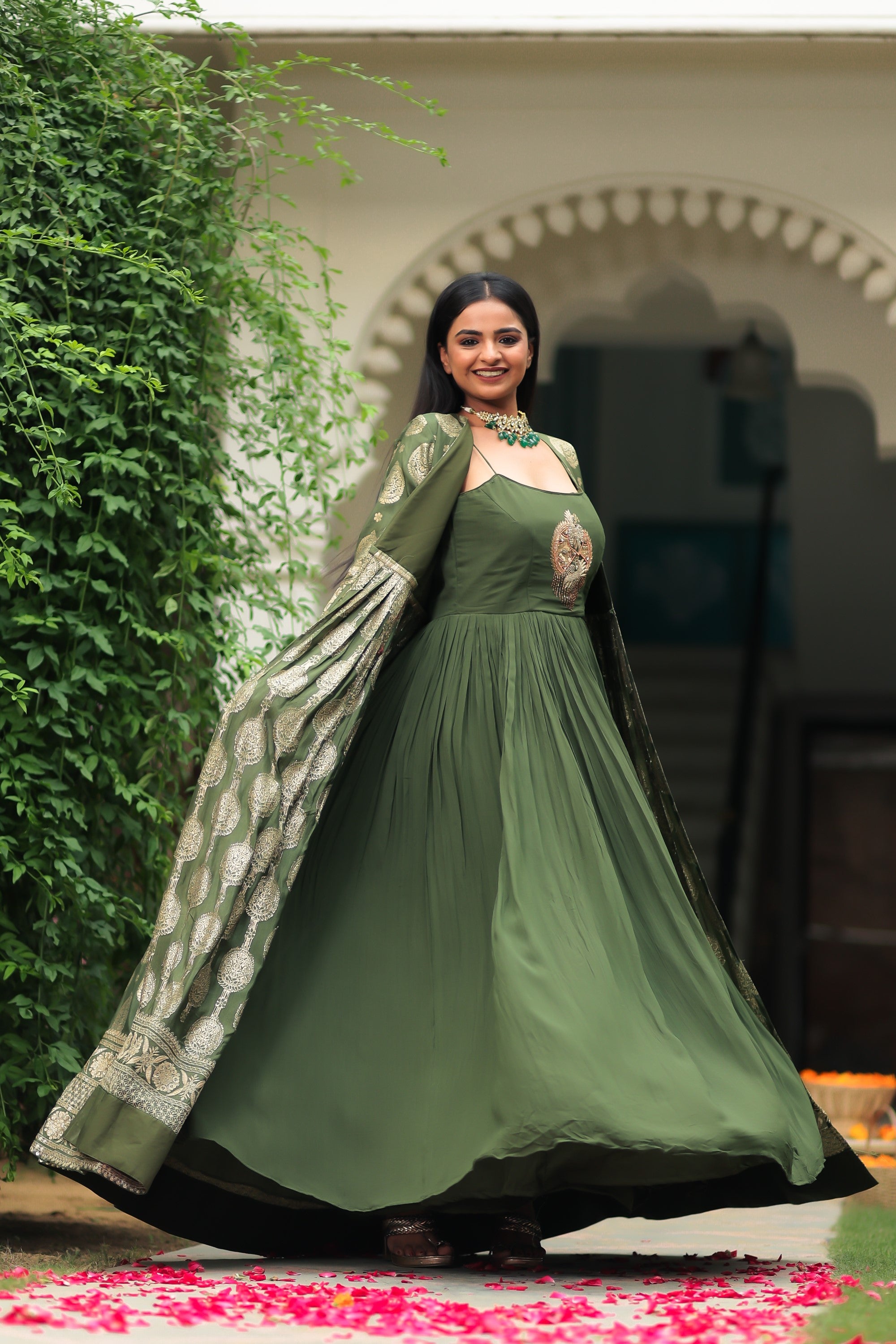 Buy Gorgeous Green Zari Woven Cotton Readymade Event Wear Gown - Zeel  Clothing