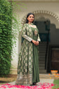 Olive Green Georgette Gown With BanarasI Jacket