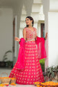 Pink Georgette Patola Print Skirt With Blouse And Dupatta