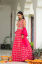 Pink Georgette Patola Print Skirt With Blouse And Dupatta