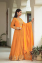 Honey Orange Leheriya Flared Gown Set