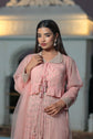 Baby Pink Skirt Crop Top Set With Zari Embroidery And Cropped Jacket