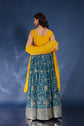 Mustard Yellow Crop Top With Marbel Print Embellished Skirt And Dupatta