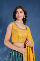Mustard Yellow Crop Top With Marbel Print Embellished Skirt And Dupatta