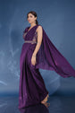 Violet Italian Lycra Drapr Saree With Embellished Crop Top