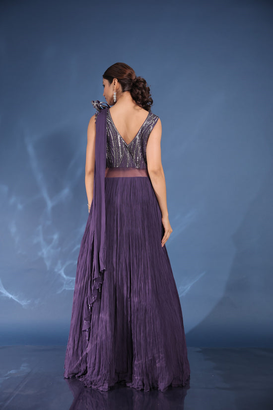 Violet Embellished Gown With Attached Drape
