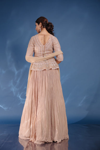 Light Beige Colour Georgette Gown With Fine Net Jacket And Dupatta