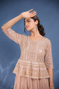 Light Beige Colour Georgette Gown With Fine Net Jacket And Dupatta