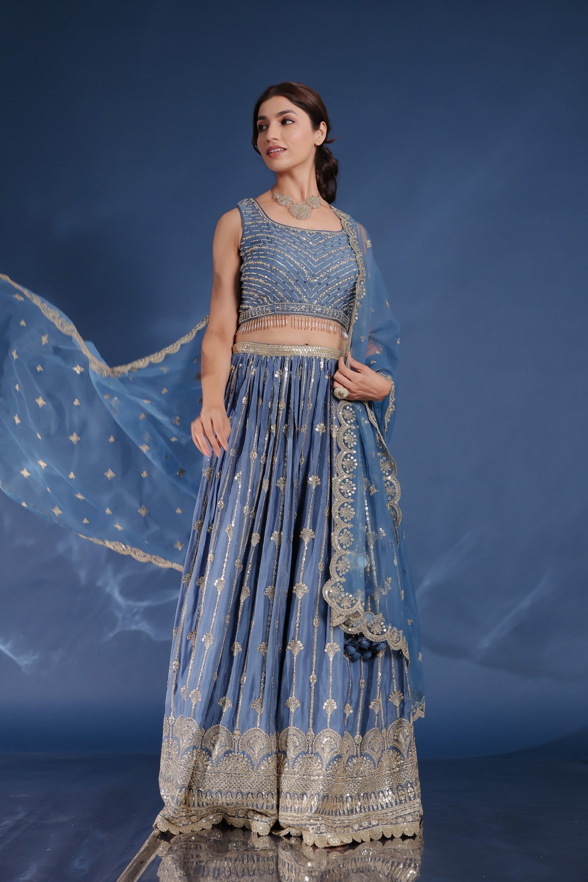 blue Lehenga choli Floral bagru Printed Bollywood Designer Celebrity l –  azrakhkurtis