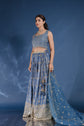 Steel Blue Chinnon Silk Lehenga And Crop Top With Zari And Sequin Work
