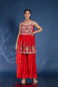 Red Georgette Peplum With Sharara And Dupatta