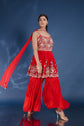 Red Georgette Peplum With Sharara And Dupatta