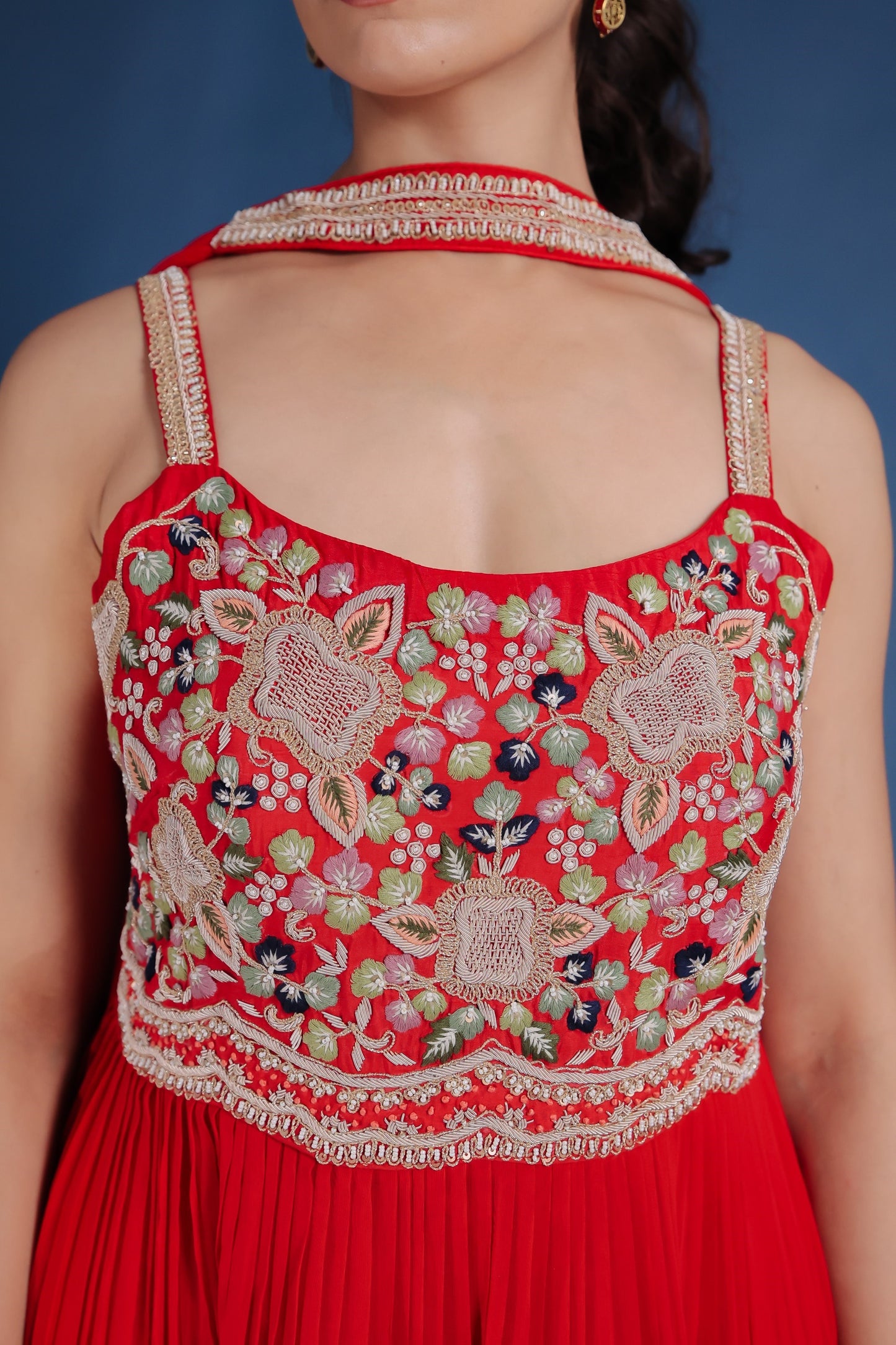 Red Georgette Peplum With Sharara And Dupatta