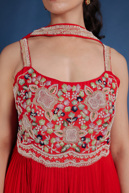 Red Georgette Peplum With Sharara And Dupatta