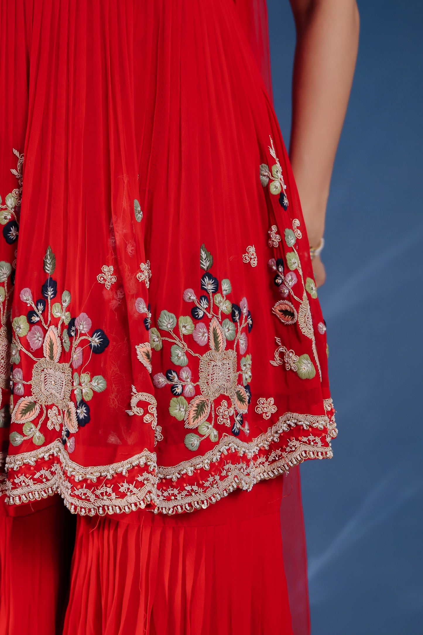 Red Georgette Peplum With Sharara And Dupatta
