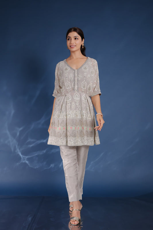 Light Gray Georgette Peplum Top With Pant