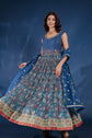 Navy Blue Printed Flared Gown Set