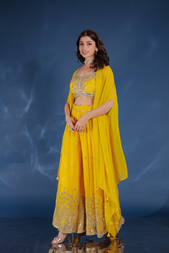 Yellow Georgette Palazzo Set With Shrug