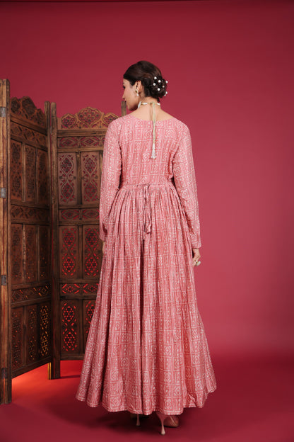 Coral Red Crape Silk Flared Gown