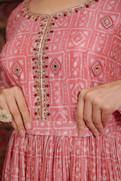 Coral Red Crape Silk Flared Gown