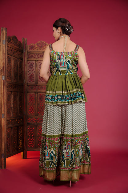 Patola Print Peplum Top With Palazzo And Dupatta