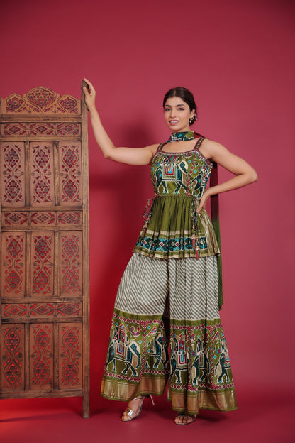 Patola Print Peplum Top With Palazzo And Dupatta