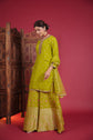Pistachio Green Short Kurta With Flared Palazzo And Dupatta