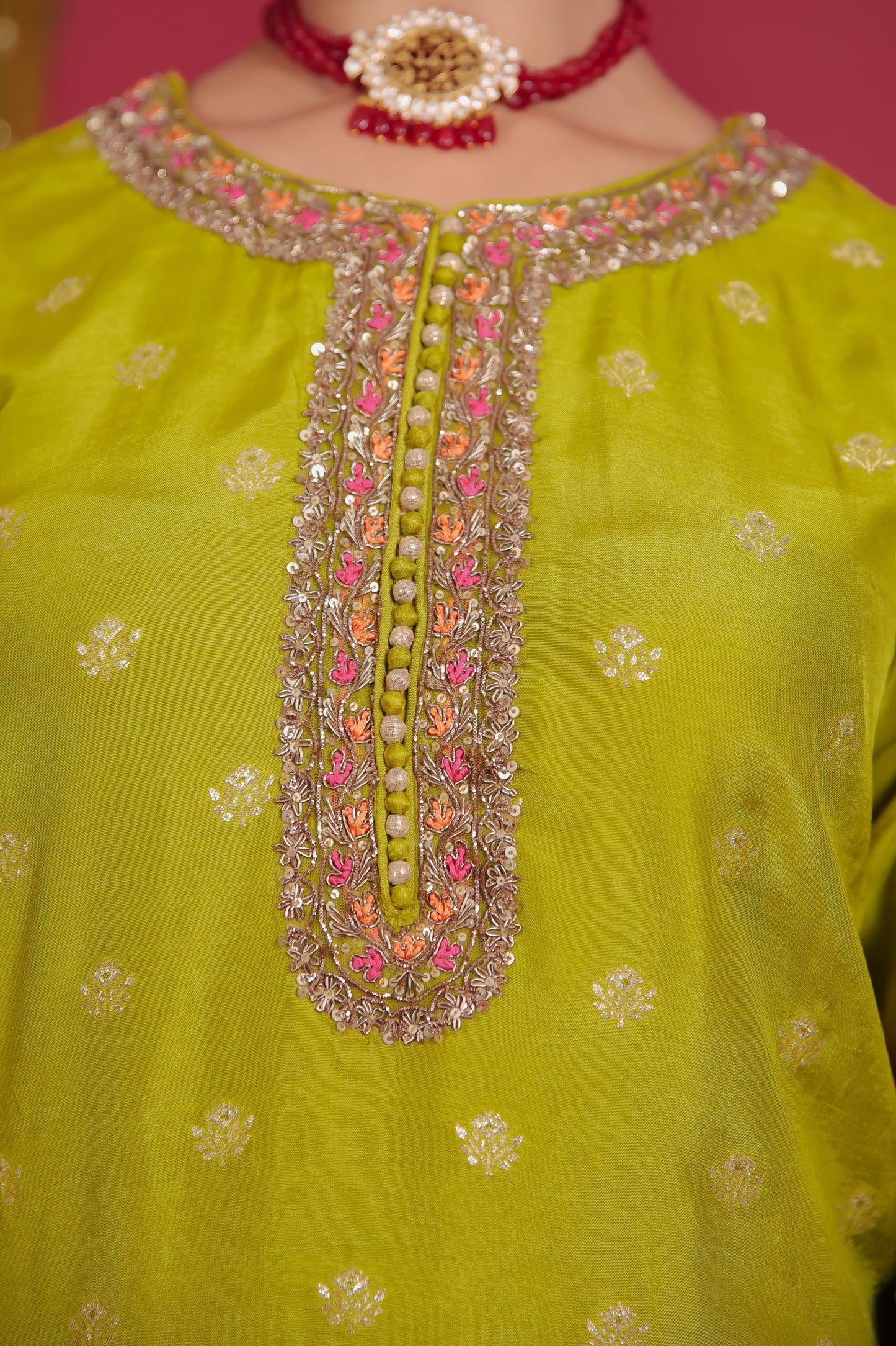 Pistachio Green Short Kurta With Flared Palazzo And Dupatta