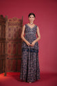 Royal Blue Blossom Print Embellished Peplum With Flared Palazzo And Dupatta