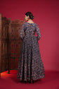 Midnight Blue Blossom Print Paper Silk Gown