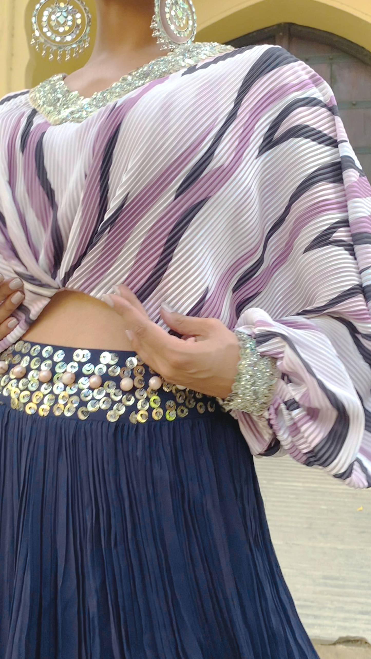 Crepe Silk Skirt Set with Crop Top