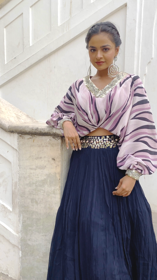 Crepe Silk Skirt Set with Crop Top