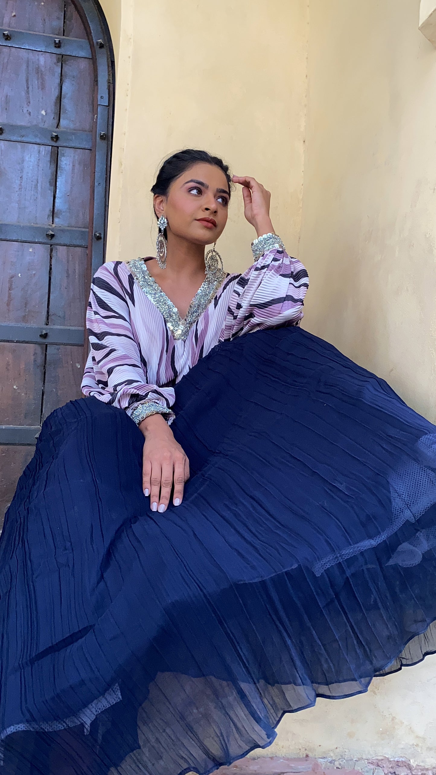 Crepe Silk Skirt Set with Crop Top