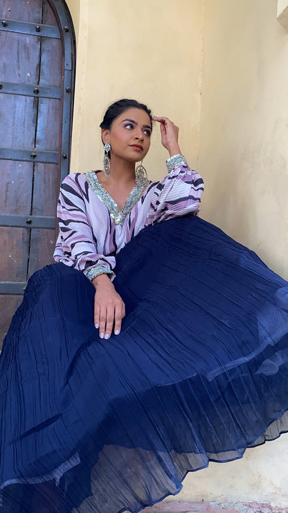 Crepe Silk Skirt Set with Crop Top