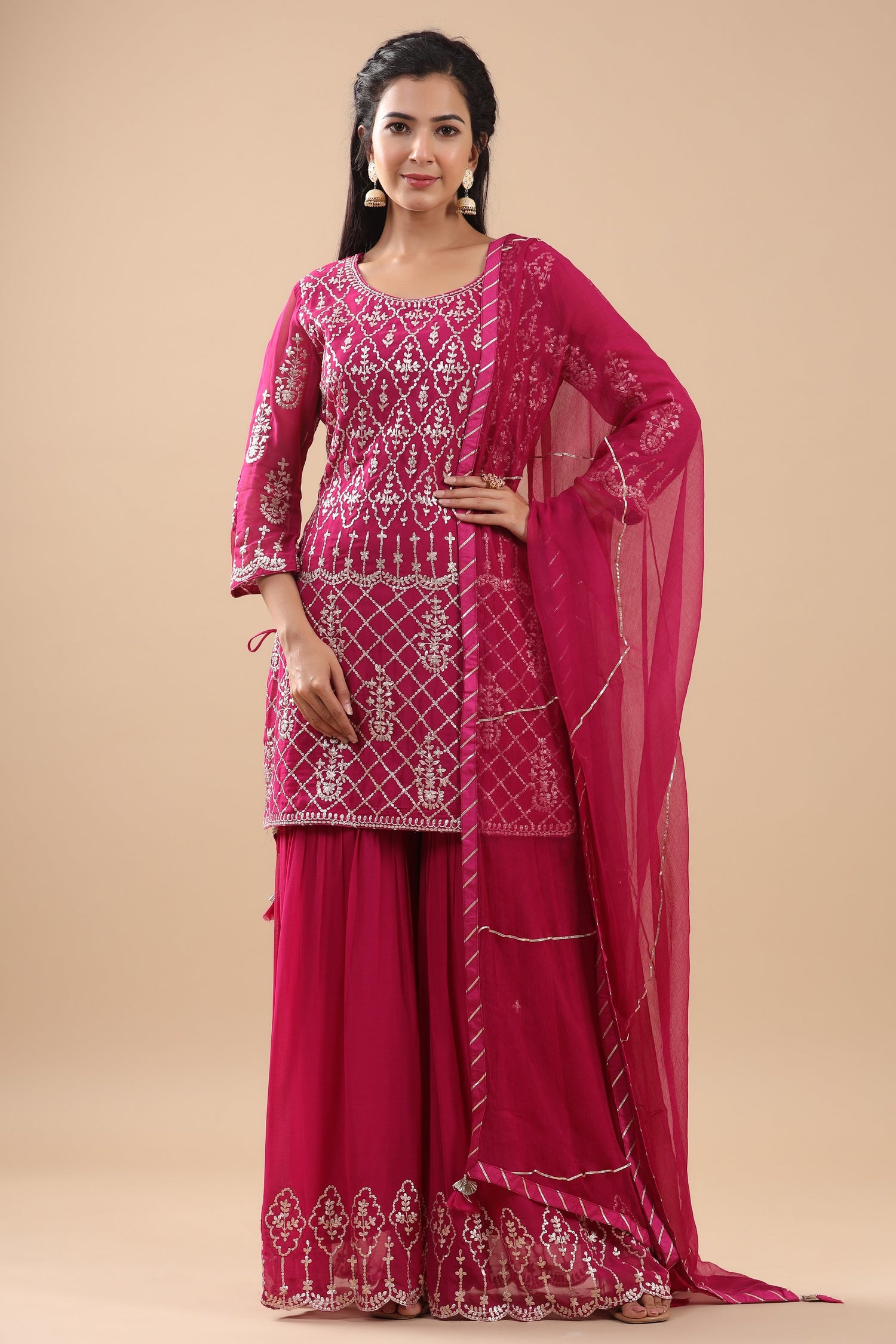 Blush Pink Georgette Sharara Pant Sari Set