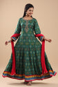 Green Ikat Printed Anarkali Gown