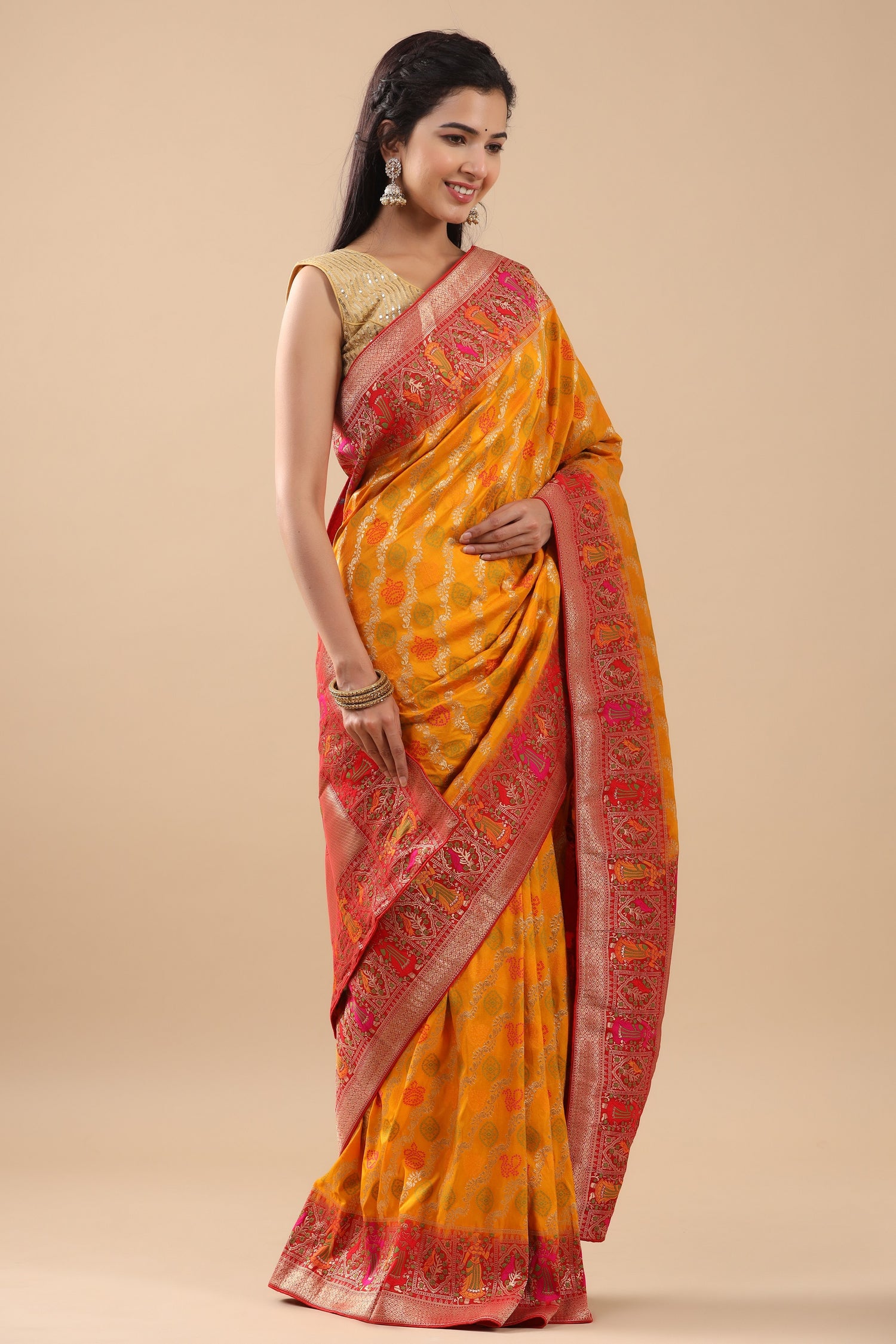 Golden Yellow Zari Woven Saree