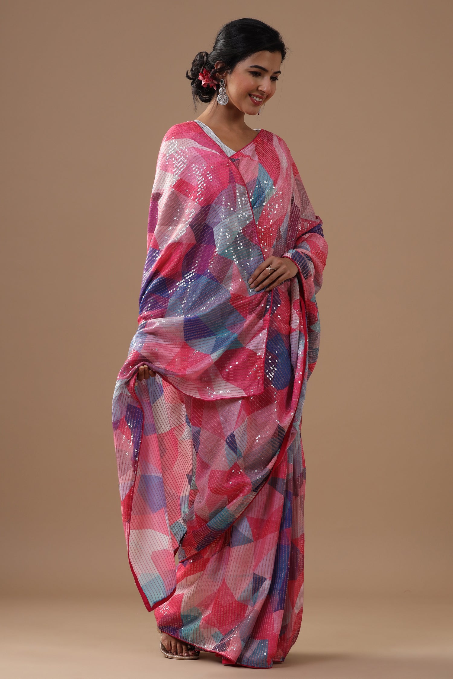 Multicolour Sequinned Saree