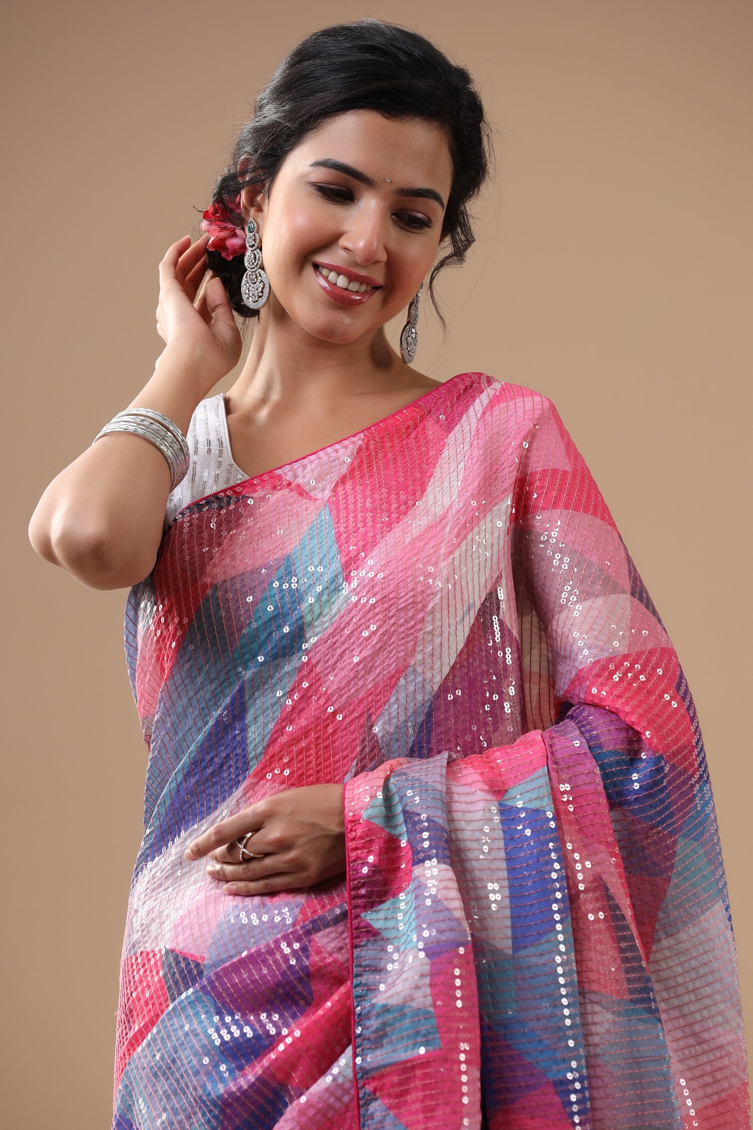 Multicolour Sequinned Saree