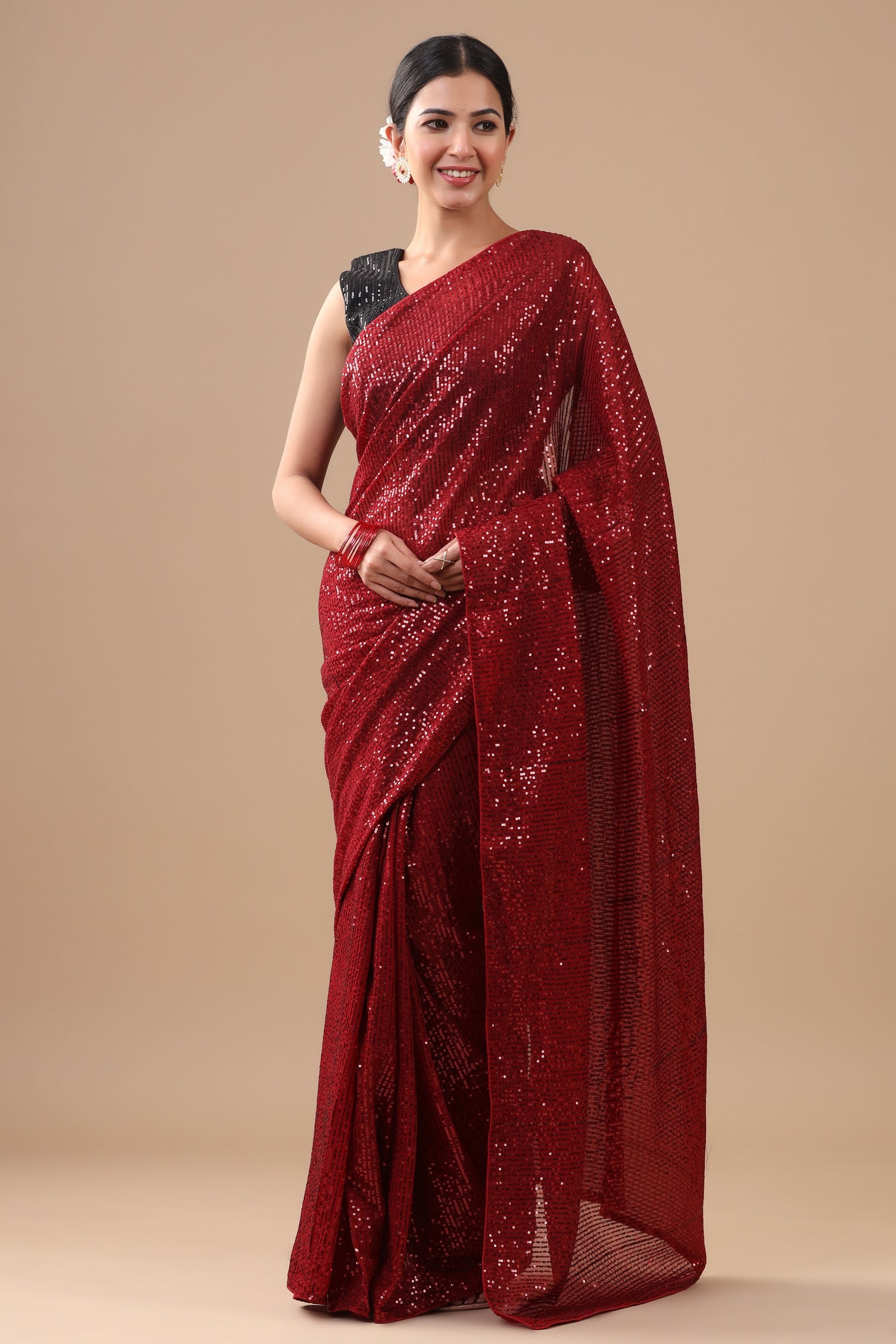 Self Sequinned Cocktail Saree