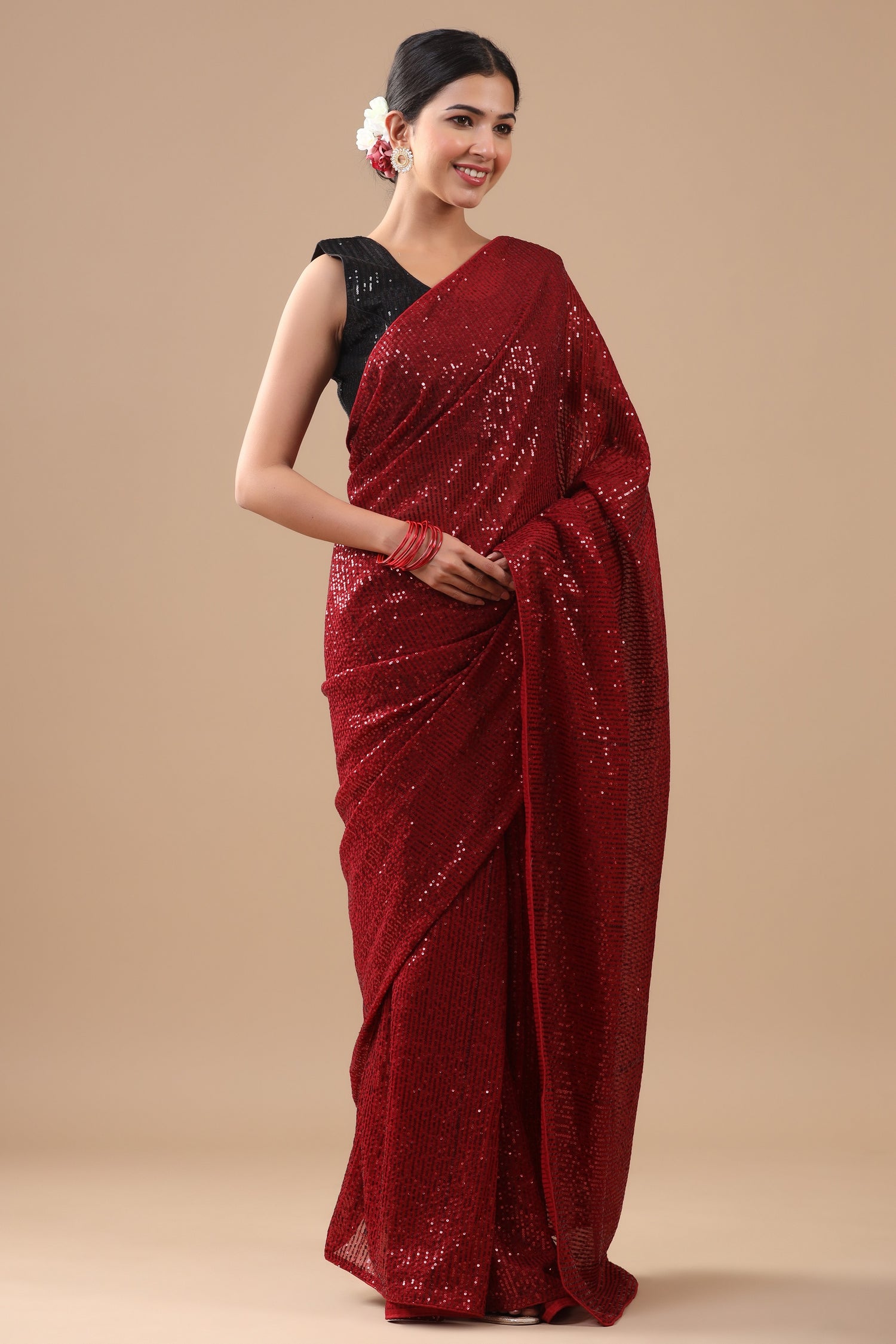 Self Sequinned Cocktail Saree