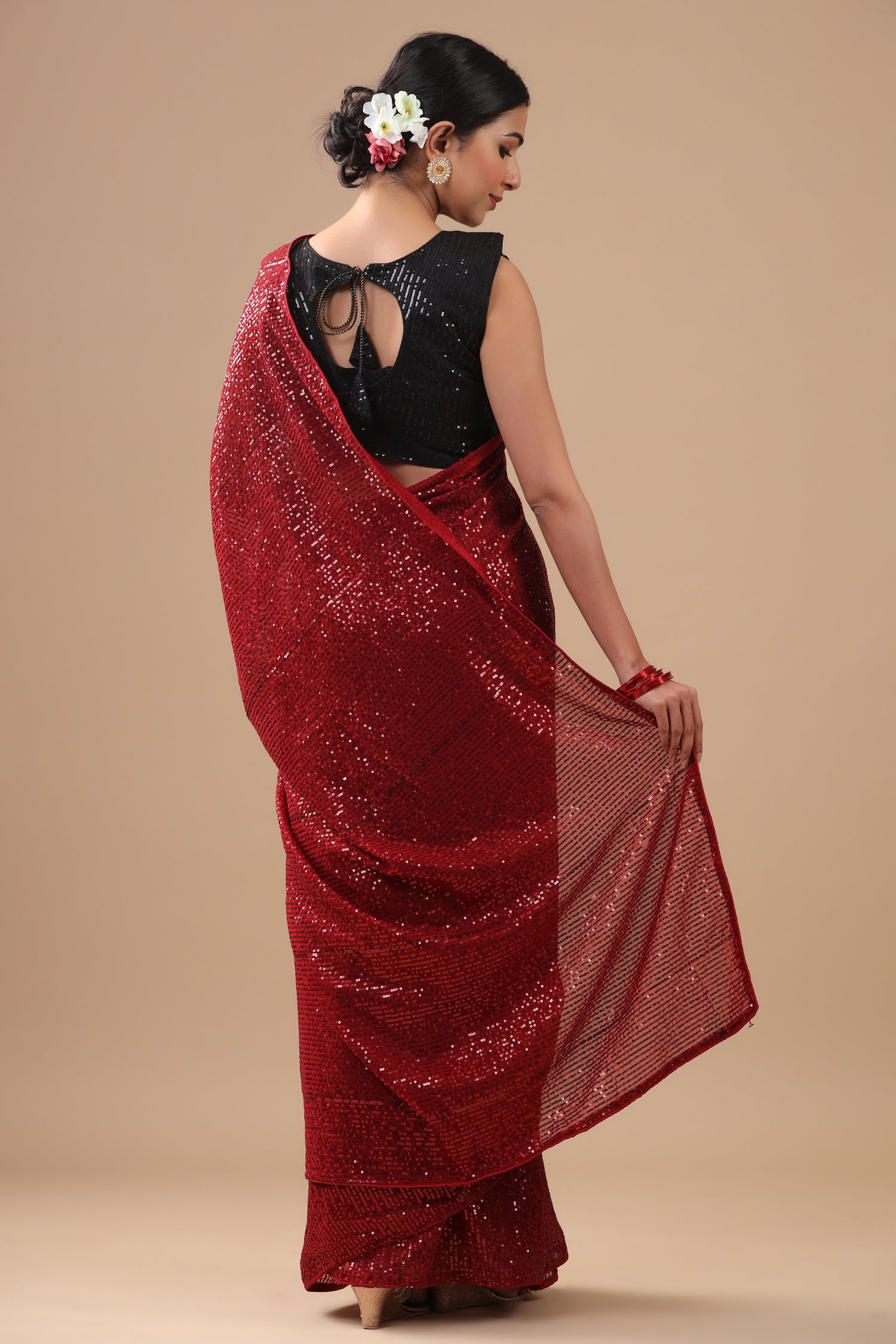 Self Sequinned Cocktail Saree