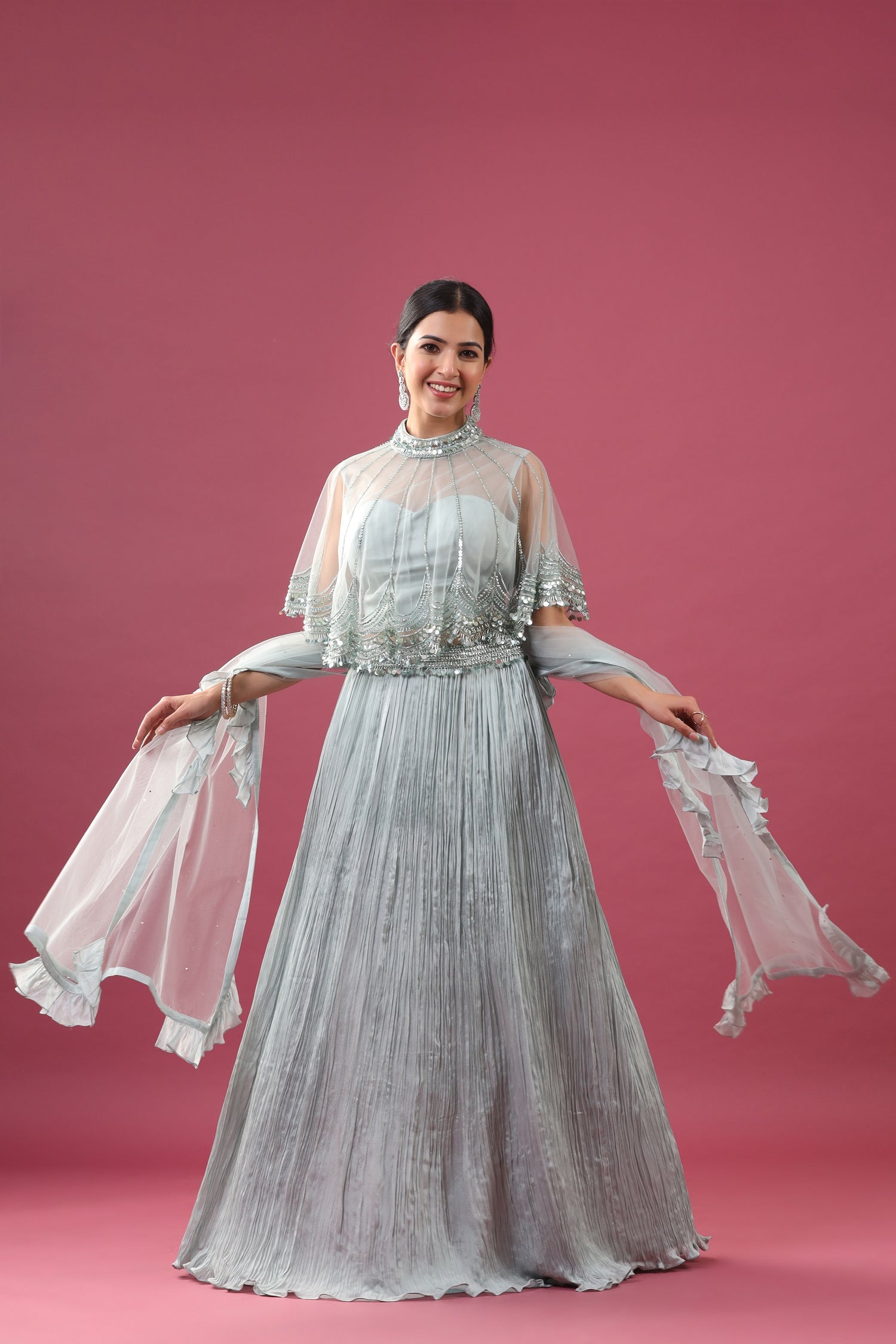 Skirt Set with Cape Blouse
